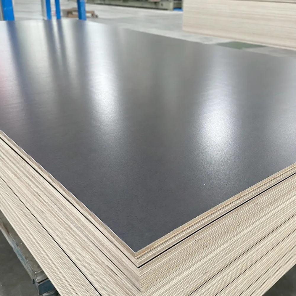 Close-up of phenolic film surface on film faced plywood panel showing smooth concrete-release finish